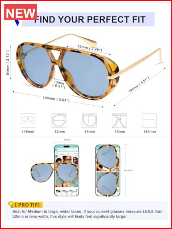 Oversized Trendy Polarized Aviator Sunglasses Retro Round Shield Shades main image 4